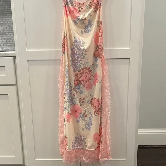 Worn 1x Free People Suddenly Fine Maxi Slip Floral Sheer Lace-trimmed Maxi Dress - Picture 6 of 10